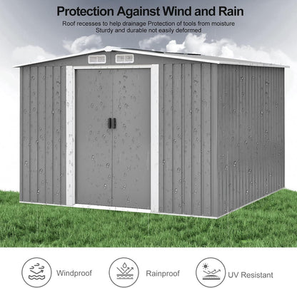 Metal Garden Shed Storage Sheds Heavy Duty Outdoor FREE Base Foundation Green/Grey Color (10X8 Grey)