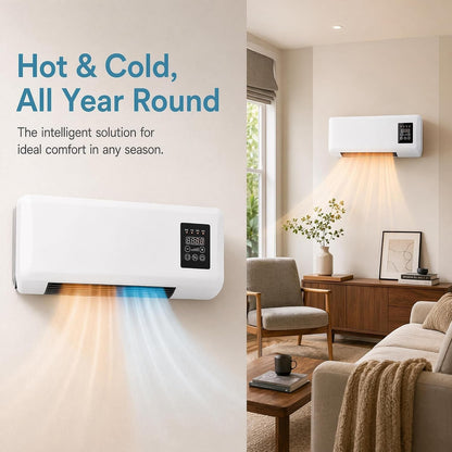3-In-1 Ductless Portable Split Air Conditioner with Remote, Cool & Heat Fan | Wall Mounted, No Window, 42Db Quiet Operation, 24H Timer & Remote, 14000 BTU Bladeless Cool Heat Dehumidifier Fan