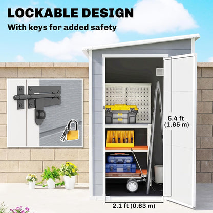 4 X 5FT Plastic Garden Shed with Floor Window Vent Grey