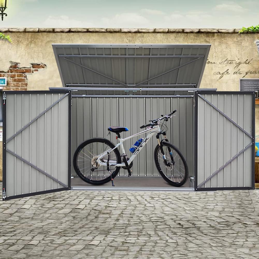 Garden Storage Shed Bike Metal Pent Tool Shed House Galvanized Steel Can Put 3-4 Bicycles (D105X W210X H130Cm)