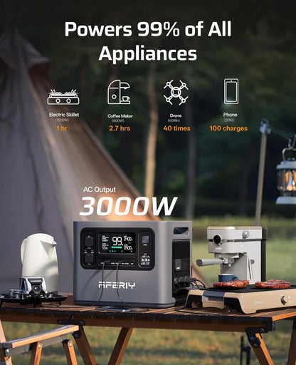 3000W 2048Wh Expandable Portable Power Station, Max 10240Wh Capacity, 1.5H Fast Charge, PD 140W, <10Ms UPS Backup, App Control, Solar Generator for Caravans, Camping & Home, 7-Year Wa-Rranty