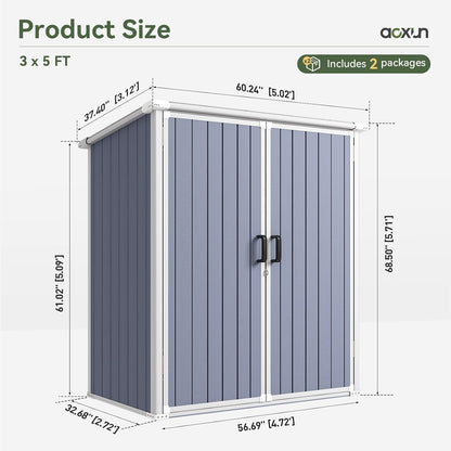 5 X 3 FT Outdoor Storage Shed, Resin Shed with Floor & Lockable Doors, Small Garden Shed Waterproof Plastic Tool Shed with Sloped Roof for Backyard, Garden, Patio, Lawn, Grey
