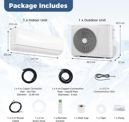 24000 BTU Air Conditioner Wall Split, 5 in 1 Air Conditioning Unit Heater Dehumidifier Air Purifier Fan with Heat Pump, Remote & Installation Kit, A++ Rating, Inverter, Wall AC Unit for 139㎡