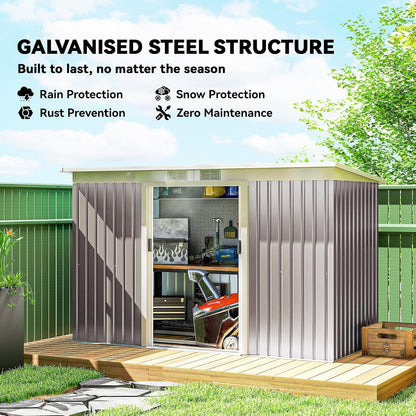9Ft X 4Ft Metal Garden Shed Waterproof Light Grey