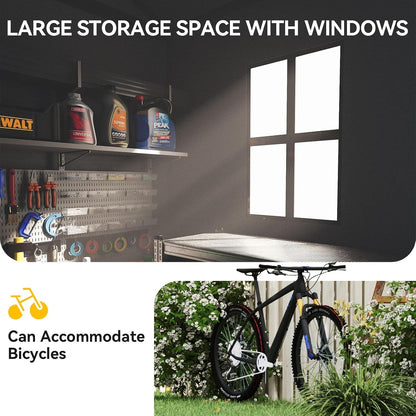 6X4 FT Plastic Garden Shed with Floor & Window, All-Weather Garden Resin Shed Waterproof Outdoor Storage Shed with Vents, Roof Drainage, Zero Maintenance for Backyard, Bike-Black