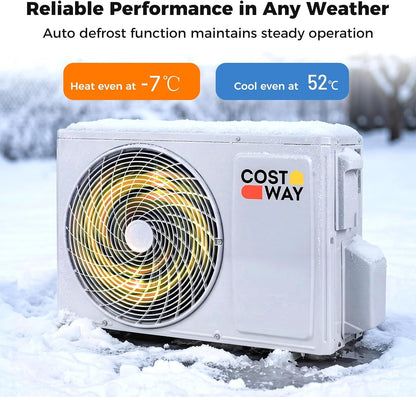 9000 BTU Air Conditioner Wall Split, 5 in 1 Air Cooler Heater Dehumidifier Air Purifier Fan with Heat Pump & Remote Control, A++ Efficiency, Inverter, Installation Kit Included