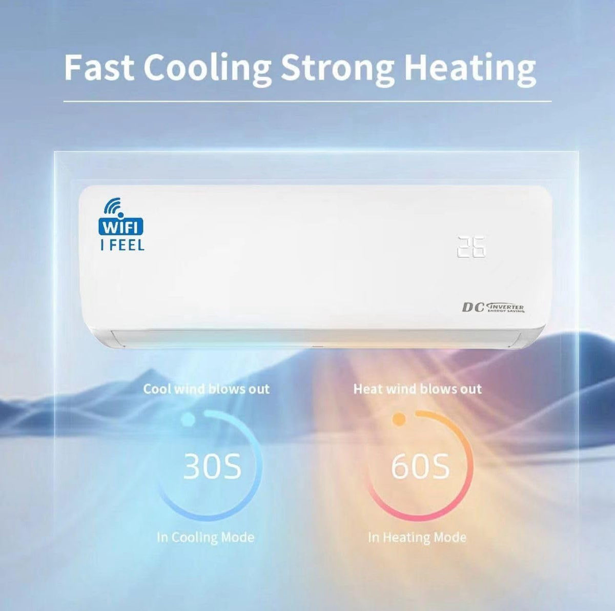 12000 BTU Air Conditioner Wall Split Wi Fi 5 in 1 Air Cooler Heater Dehumidifier Air Purifier Fan with Heat Pump Remote Control 3.4 Kw A++ Rating