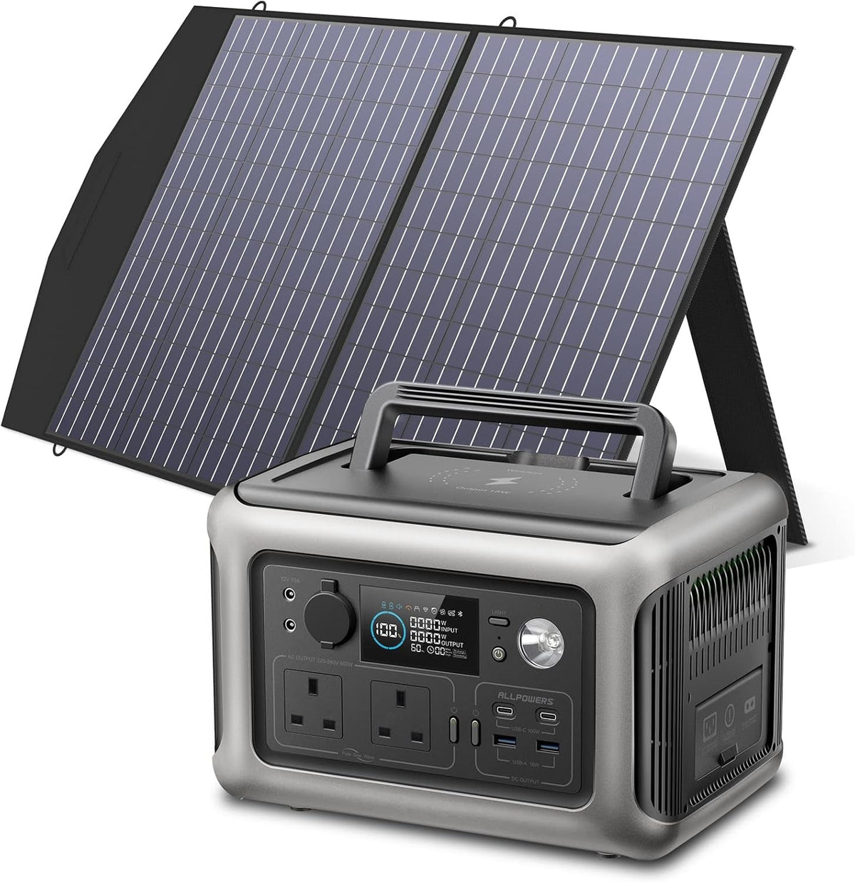 R600 Power Station with Solar Panel, 600W/ 299Wh Lifep04 Battery