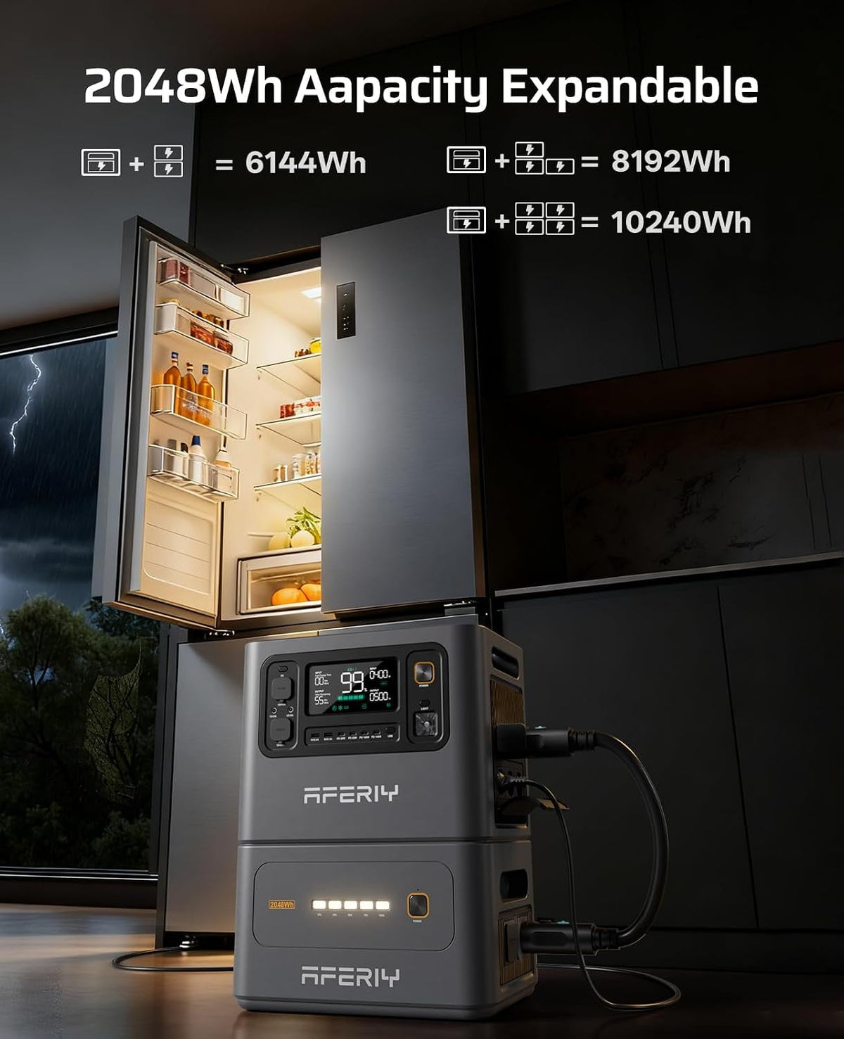 3000W 2048Wh Expandable Portable Power Station, Max 10240Wh Capacity, 1.5H Fast Charge, PD 140W, <10Ms UPS Backup, App Control, Solar Generator for Caravans, Camping & Home, 7-Year Wa-Rranty