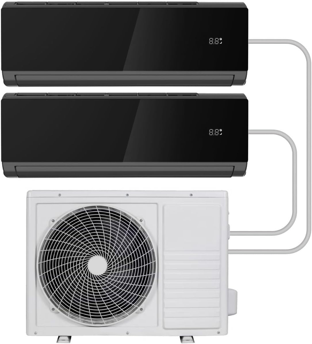 Iqool Multi‑Split 2×12,000 BTU Smart Wall Heat Pump AC – Black, 2‑Zone Inverter System, A++/A+ Efficiency, Wi‑Fi/Voice, “I Feel” Sensor, Sleep Mode – Includes 5 M Pipe & Cable Kit