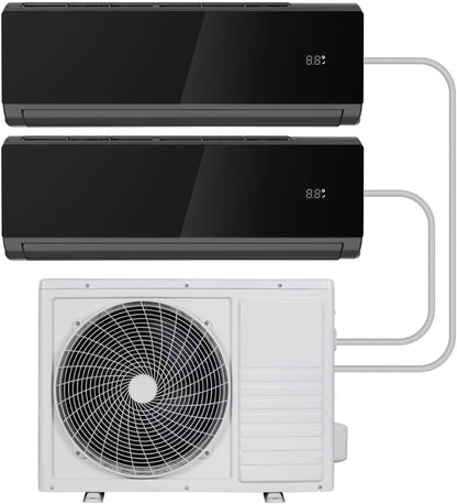 Iqool Multi‑Split 2×12,000 BTU Smart Wall Heat Pump AC – Black, 2‑Zone Inverter System, A++/A+ Efficiency, Wi‑Fi/Voice, “I Feel” Sensor, Sleep Mode – Includes 5 M Pipe & Cable Kit