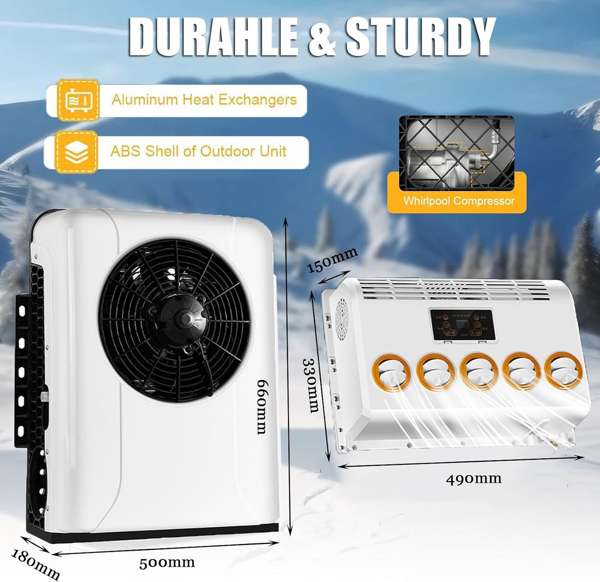 Universal Split Air Conditioner, New Energy Electric Automotive AC Unit Electric Parking Air Conditioners 12V/24V for Trucks, Semi Trucks, RV, Van, Camper Van,White-24V