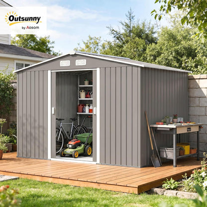 9 X 6 Ft Metal Garden Shed Waterproof Galvanised Grey
