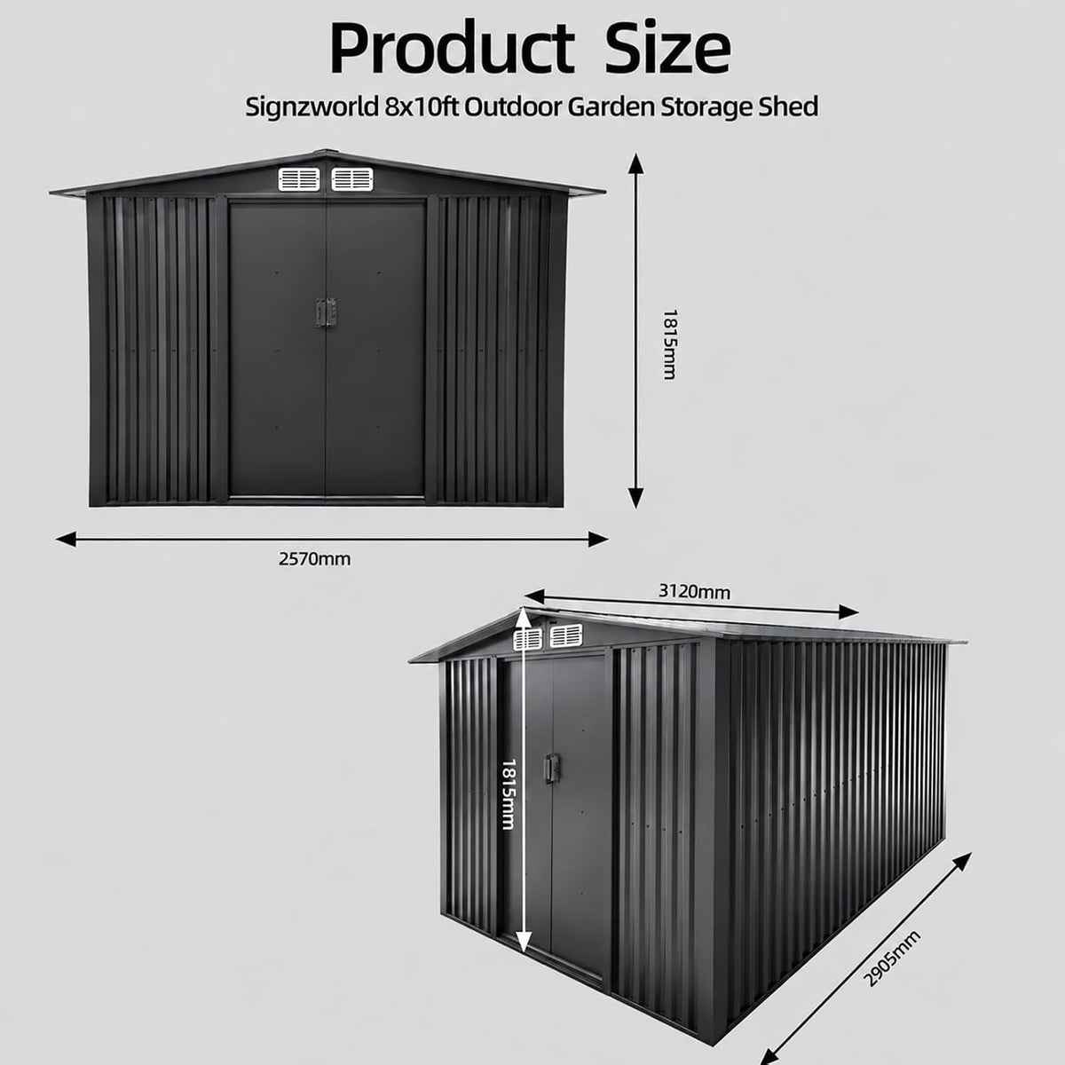 Metal Garden Shed 8 X 10Ft Heavy Duty Outdoor Storage Box Tool Shed