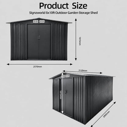 Metal Garden Shed 8 X 10Ft Heavy Duty Outdoor Storage Box Tool Shed