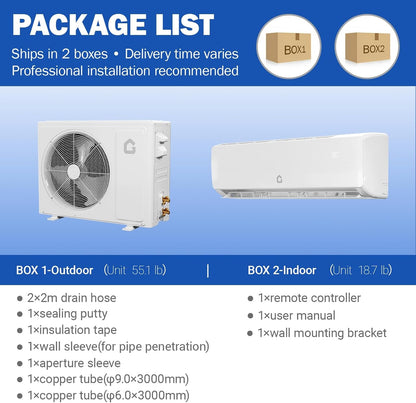 12000 BTU Mini Split Air Conditioner Heat Pump System, Enabled for Wifi 20 SEER2 208V - 230V AC Duct Free Cooling up to 750 Sqm Ft, Compatible with Alexa, Kit