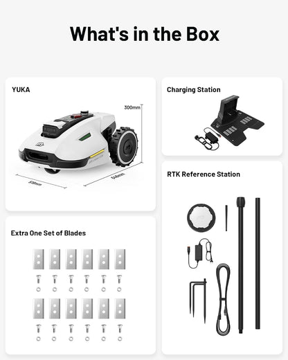 YUKA 3000 Robot Lawn Mower, Perimeter Wire Free,Recommended 3000 M, Max.4000 M,Equipped with Ultrasense Al Vision, Handles 45% Slopes Cutting Heights 20-90Mm, Automatic Mapping