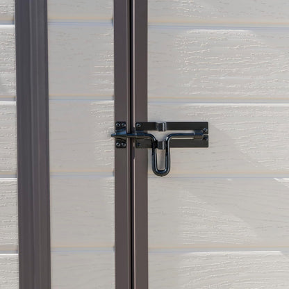 Manor Outdoor Pent Single Door Garden Storage Shed 6 X 4Ft Beige Brown Wood Effect Fade Free All Weather Resistant Safe and Secure Zero Maintenance 15 Year Warranty