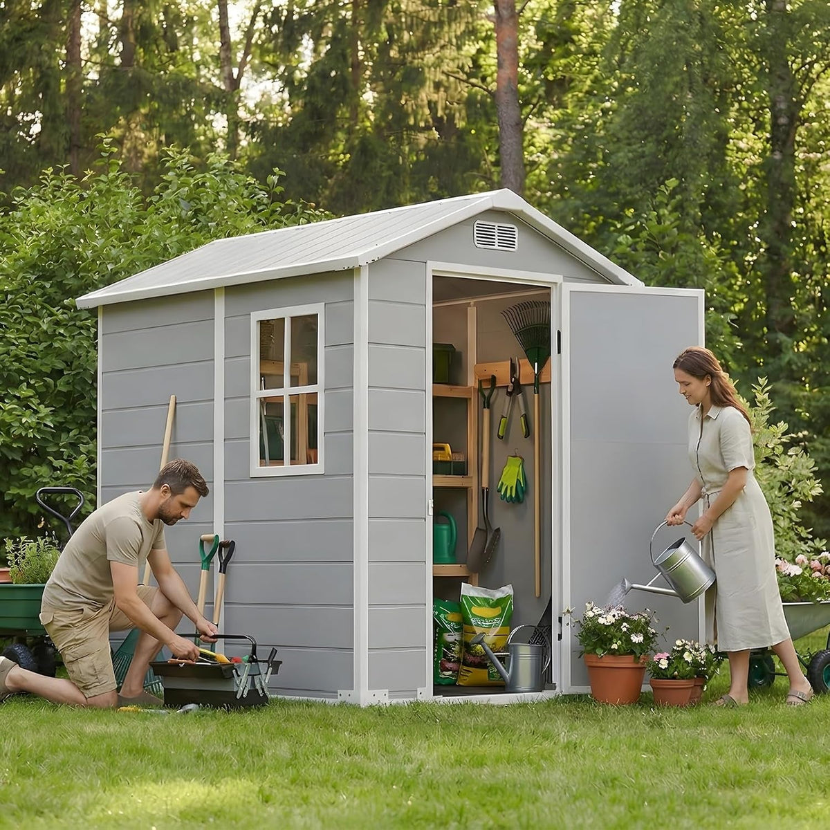 4X6Ft Plastic Shed with Floor & Window, All-Weather Garden Shed