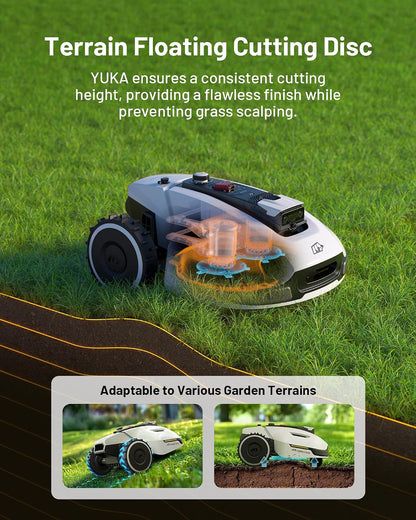 YUKA 2000 Robot Lawn Mower, Perimeter Wire Free, Recommended 2000 M², Max.2400 M², Equipped with Ultrasense AI Vision, Handles 45% Slopes, Cutting Heights 20-90Mm, Automatic Mapping