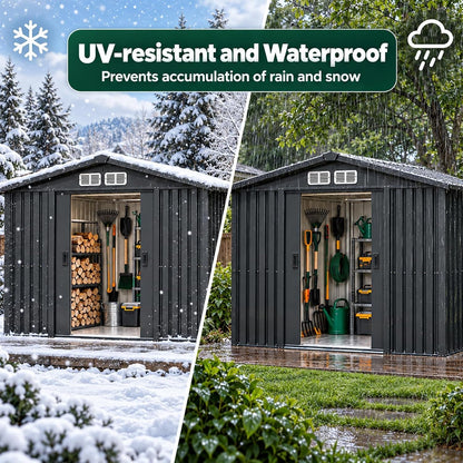 Metal Garden Shed 8 X 10Ft Heavy Duty Outdoor Storage Box Tool Shed
