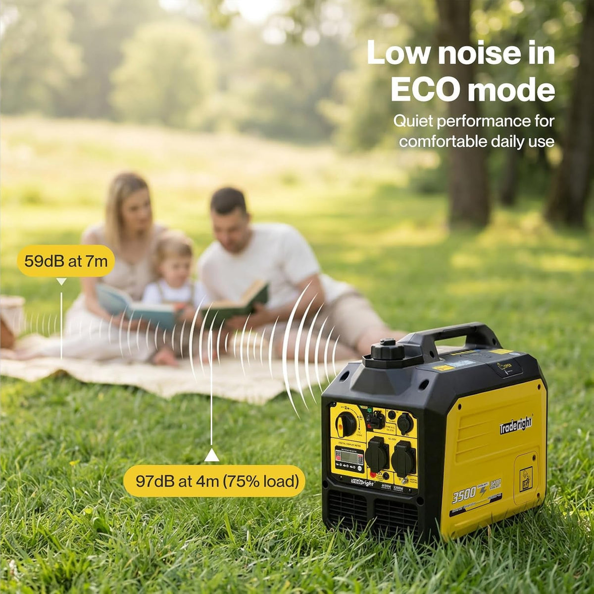 Tradreright 3500W Portable Inverter Generator Petrol Generator, 4 Stroke Silent Pure Sine Wave Generator for Camping, RV Travel, Home, or Job Sites