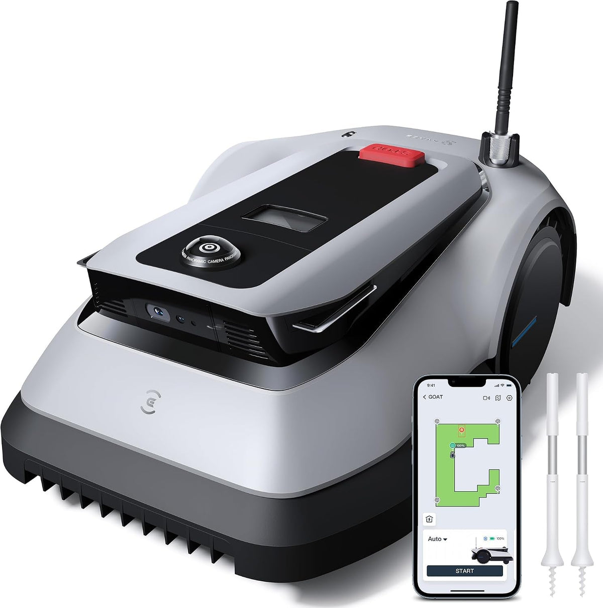 Goat G1-800 Robot Lawnmower No Boundary Wire for Gardens up to 800㎡ (AIVI 3D Obstacle Avoidance, Intelligent Path Planning, No-Entry Zone Setting, Logical Cutting, 16 Zones Management)