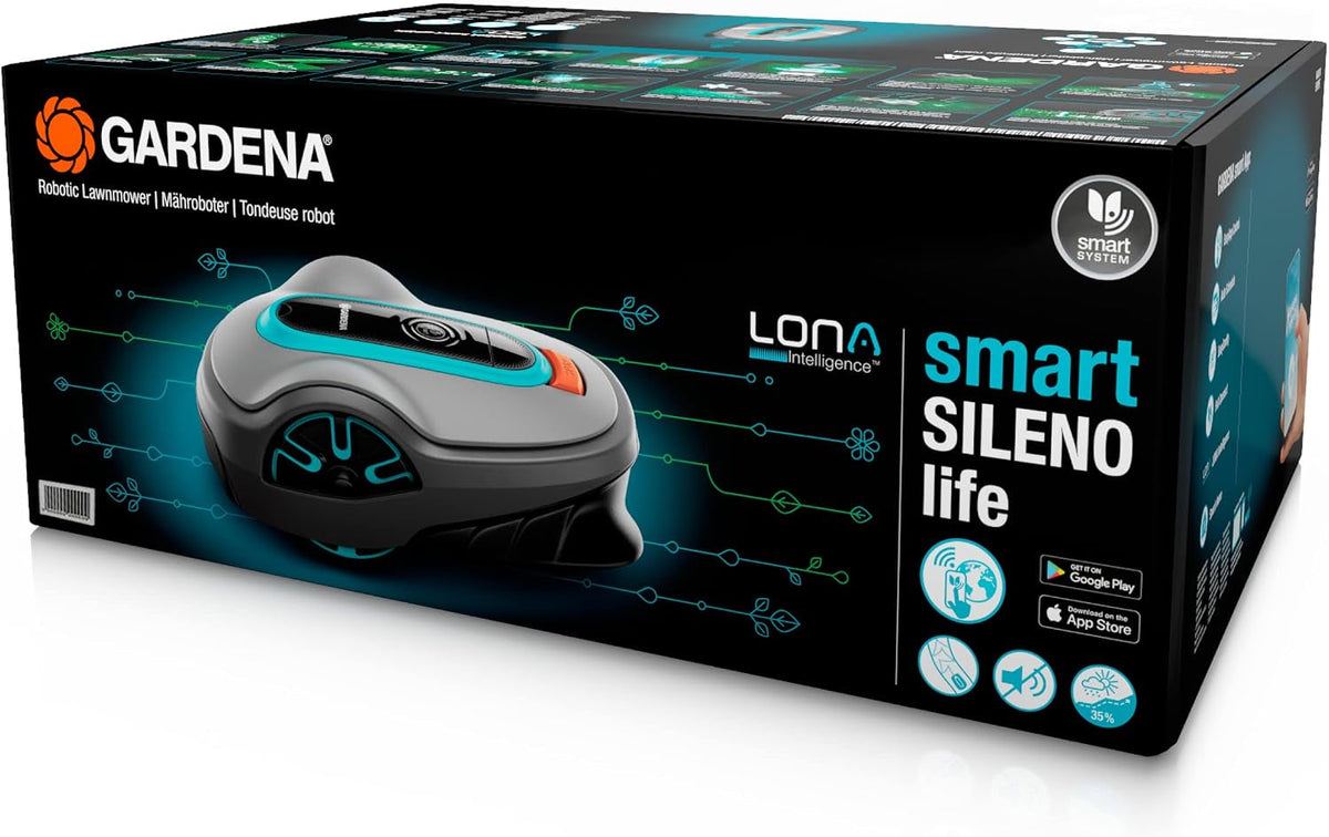 Smart SILENO Life 1000 M² Robot Lawnmower Set: Innovative LONA AI Technology, Controlled via App, Sensorcontrol, for Slopes up to 35%, Incl. Smart Gateway, EN Version, UK Plug (19702-68)