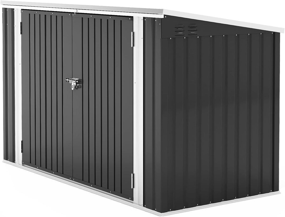 Lockable Garden Storage Shed, Outdoor Bike Shed with Door and Roof, Metal Galvanized Steel Pent Tool Storage Sheds for Bikes, Garbage Bins, Black (D105X W210X H130Cm)