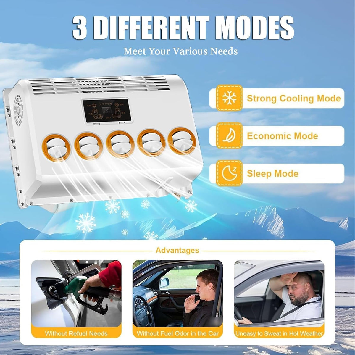 Universal Split Air Conditioner, New Energy Electric Automotive AC Unit Electric Parking Air Conditioners 12V/24V for Trucks, Semi Trucks, RV, Van, Camper Van,White-24V