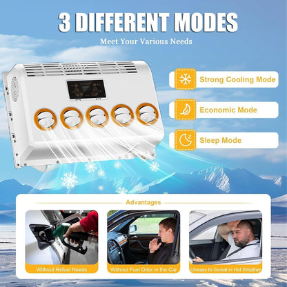 Universal Split Air Conditioner, New Energy Electric Automotive AC Unit Electric Parking Air Conditioners 12V/24V for Trucks, Semi Trucks, RV, Van, Camper Van,White-24V