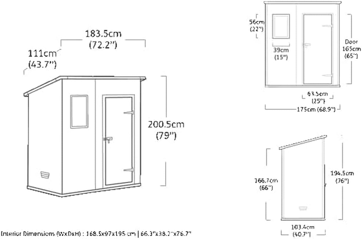 Manor Outdoor Pent Single Door Garden Storage Shed 6 X 4Ft Beige Brown Wood Effect Fade Free All Weather Resistant Safe and Secure Zero Maintenance 15 Year Warranty