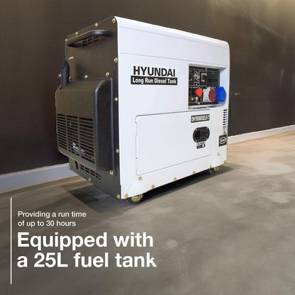 7.5Kva / 5.8Kw Diesel Generator, 230V & 400V Max Power, Electric Start, Long Runtime, White, Portable Backup Power Generator