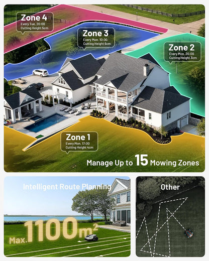 YUKA Mini 700 Robot Lawn Mower, Perimeter Wire Free, Recommended for 700 M², Maximum 1100 M², 3D AI Vision, 45% Slope Capability, Automatic Mapping, Equipped with 4G Module