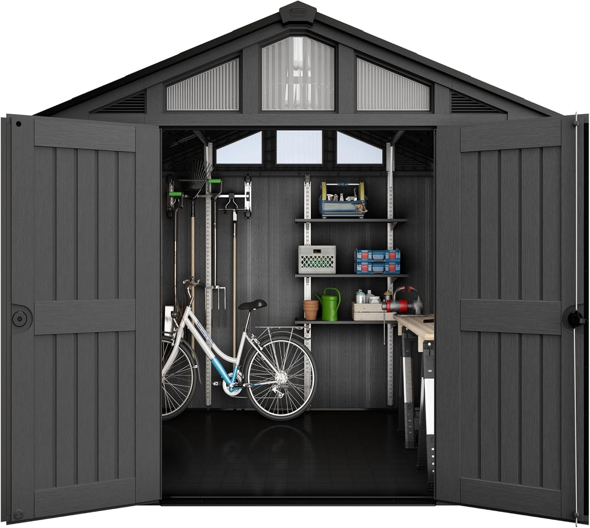 Stronghold 10X8 Garden Shed – Grey | Steel-Reinforced Evotech Resin | Extra-Wide Double Doors (152.5Cm) | Skylights + Windows | Ventilated & Weatherproof | Maintenance-Free Storage