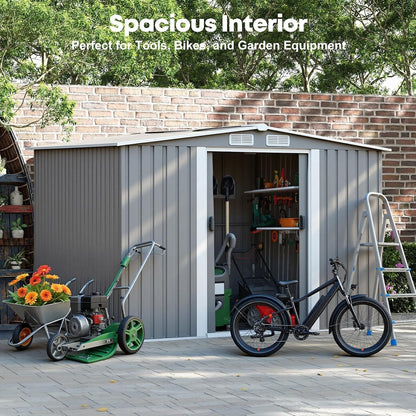 Metal Garden Shed Storage Sheds Heavy Duty Outdoor FREE Base Foundation Green/Grey Color (10X8 Grey)