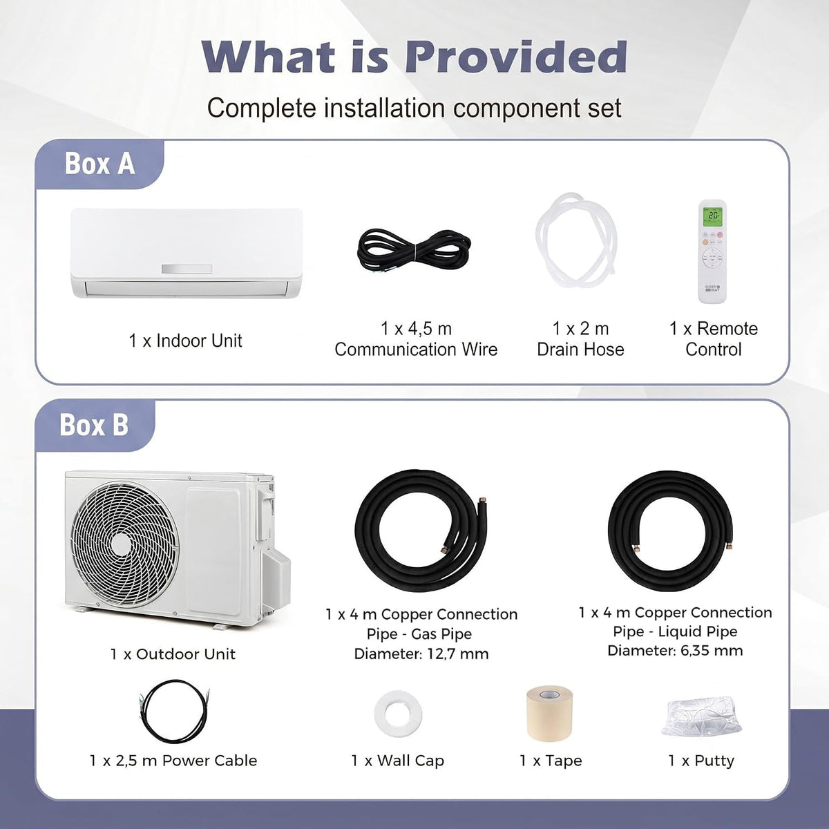 18000 BTU Air Conditioner Wall Split, 5 in 1 Air Conditioning Unit Heater Dehumidifier Air Purifier Fan with Heat Pump, Remote & Installation Kit, A++ Rating, Inverter, Wall AC Unit for 116㎡