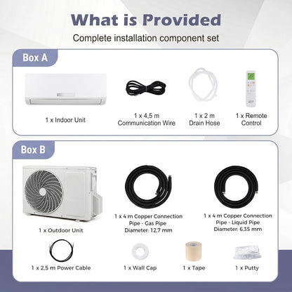 18000 BTU Air Conditioner Wall Split, 5 in 1 Air Conditioning Unit Heater Dehumidifier Air Purifier Fan with Heat Pump, Remote & Installation Kit, A++ Rating, Inverter, Wall AC Unit for 116㎡