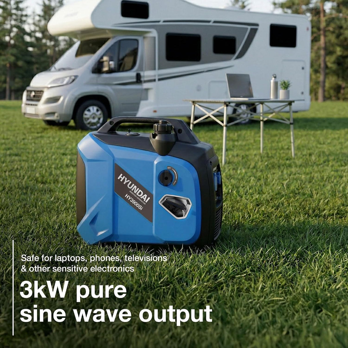 3.3Kw / 3300W Petrol Inverter Generator, 3.0Kw Continuous, Recoil Start, Pure Sine Wave, 16A Industrial Socket Low Noise Power for Caravans & Motorhomes
