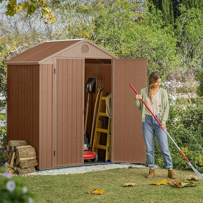Darwin Outdoor Apex Double Door Garden Storage Shed 6 X 4Ft Brown Wood Look and Feel | Fade Free | All Weather Resistant | Safe and Secure | Zero Maintenance | 15 Year Warranty