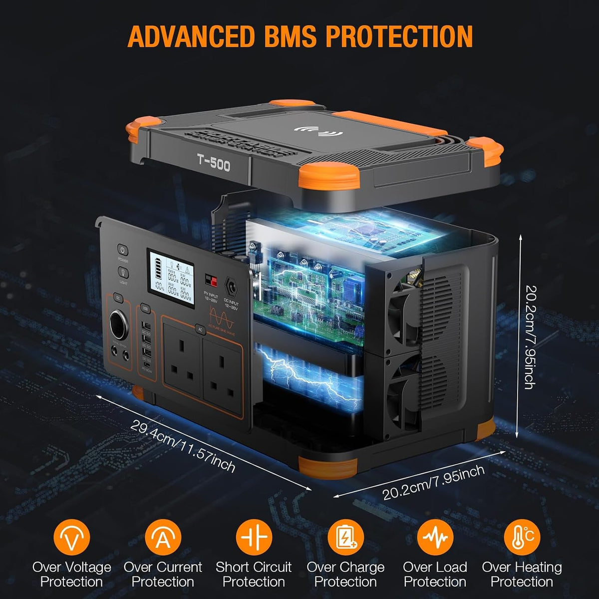 Portable Power Station 500W(Peak 1000W), 519Wh Outdoor Solar Generator Backup Battery Pack with 2 230V AC Outlets, 500W 10-Port Powerhouse for Rv/Van Camping Road Trip Home Emergency, T-500