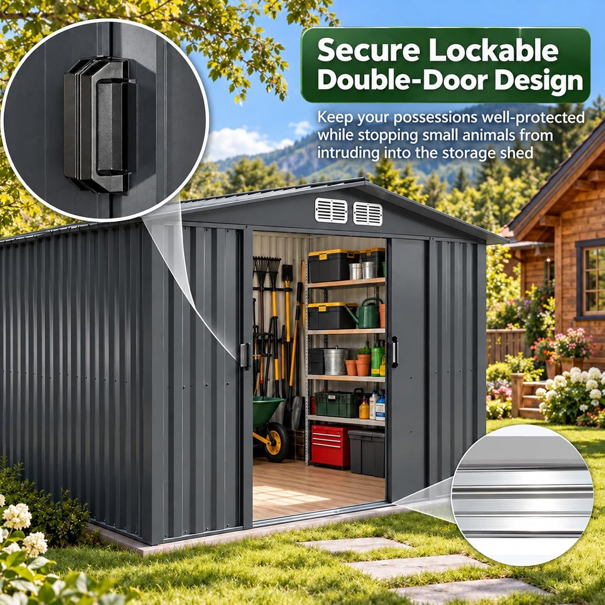 Metal Garden Shed 8 X 10Ft Heavy Duty Outdoor Storage Box Tool Shed