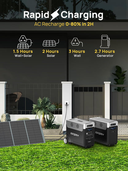Portable Power Station 3600W with 400W Portable Solar Panel, Expandable Capacity up to 11520Wh, Portable Power Station 3840Wh Lifepo4, Silent Solar Generator for Home Backup, Camping, Off-Gird