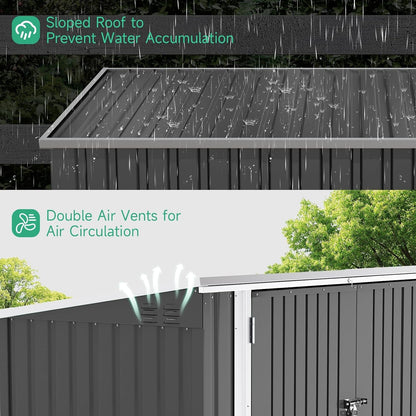 Lockable Garden Storage Shed, Outdoor Bike Shed with Door and Roof, Metal Galvanized Steel Pent Tool Storage Sheds for Bikes, Garbage Bins, Black (D105X W210X H130Cm)