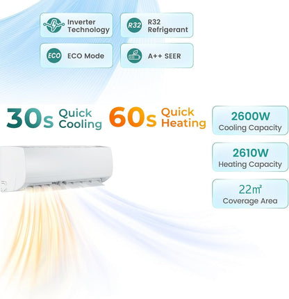 9000 BTU Air Conditioner Wall Split, 5 in 1 AC Unit (9000, Btus)