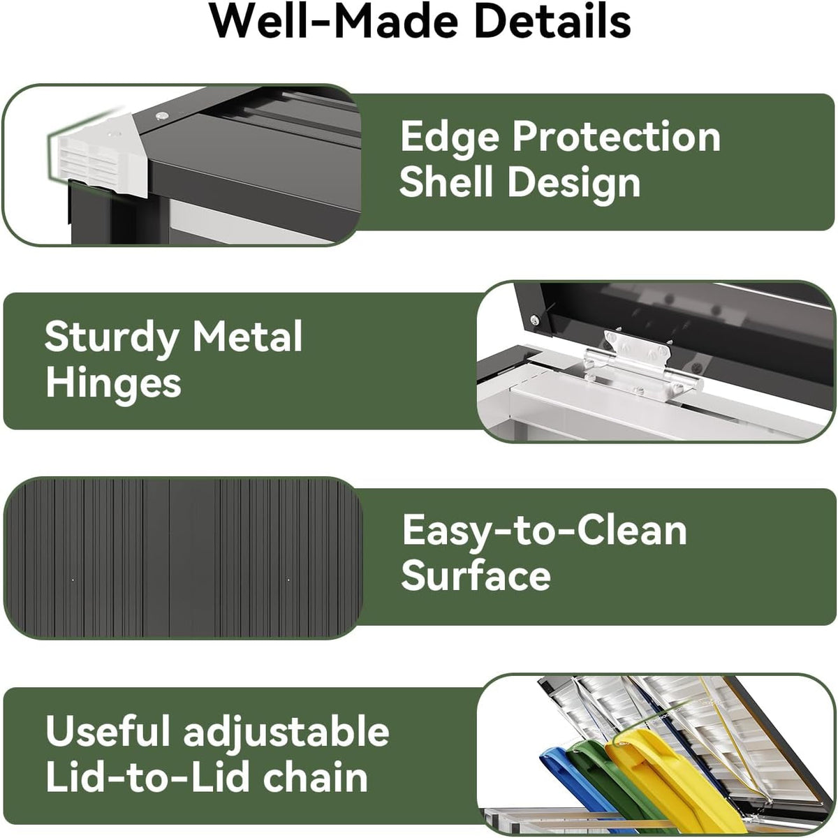 3 Wheelie Bin Storage, Outdoor Bin Storage Shed for 3 Bins up to 240L, Galvanized Steel Bin Store with Chain Lid & Reinforced Back Panel for Garden Patio Yard
