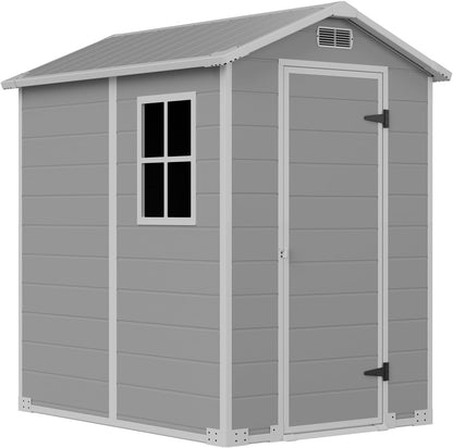 4X6Ft Plastic Shed with Floor& Easy Ramp, Waterproof,Resin Storage