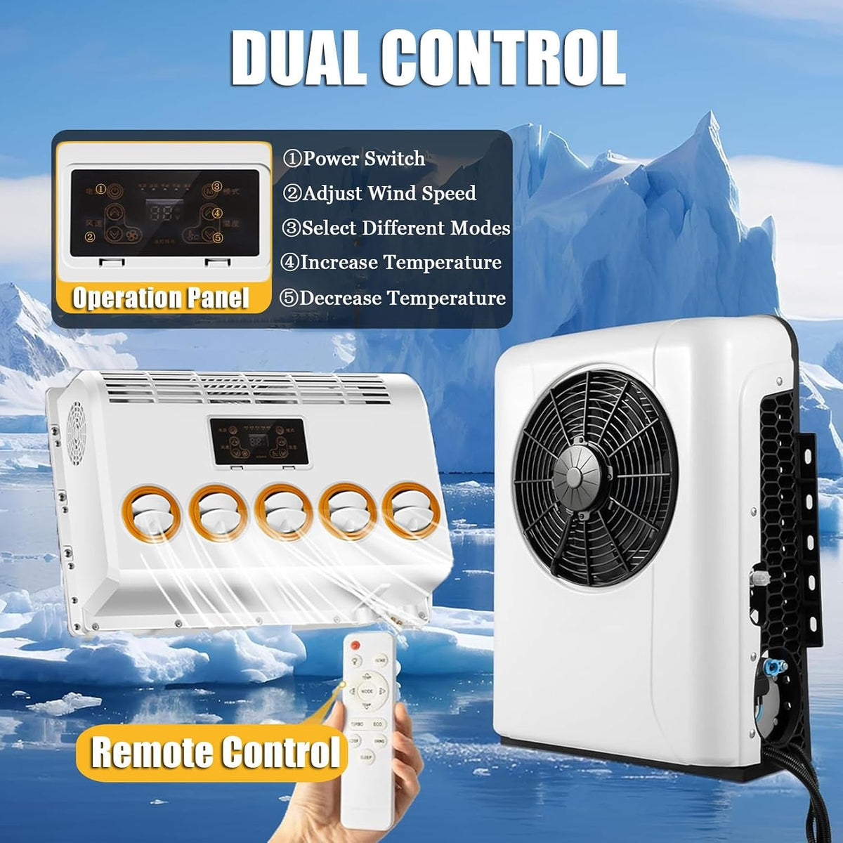 Electric Truck Camper Van DC Air Conditioner, Universal Automotive Electric Split Air Conditioning AC Unit for RV Motorhome Crane Tractor Suv,White-12V