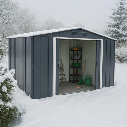 ECO 10 X 8 (7.80 M2) Metal Garden Storage Shed, Hot-Dipped Galvanized Metal Shed, Tool Storage Shed, Strong Reinforced Roof Structure, Maintenance-Free Metal Shed, Anthracite