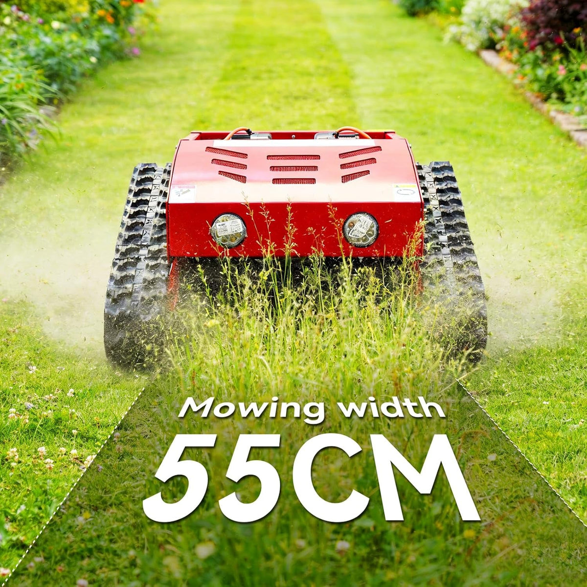 Remote-Controlled Lawnmower, 9Hp Hybrid Tracked Robotic Lawnmower, 55Cm Cutting Width, Remotely Adjustable Cutting Height, All-Terrain Self-Charging Operation, Suitable for Various Scenarios